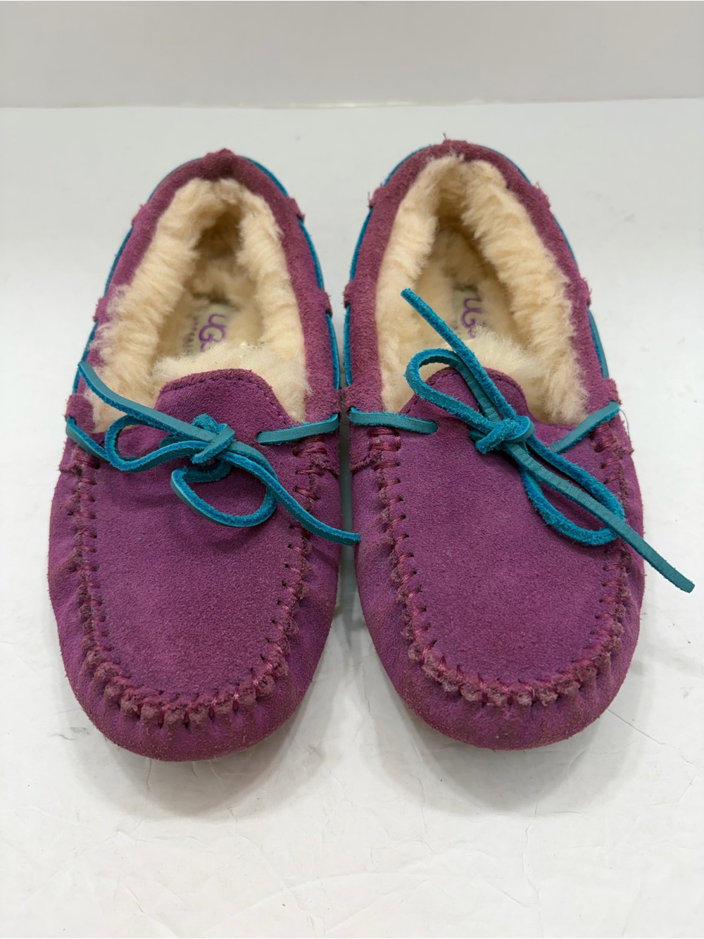 UGG Australia Kids Dakota Suede Slippers Moccasins Purple Teal Sz 13